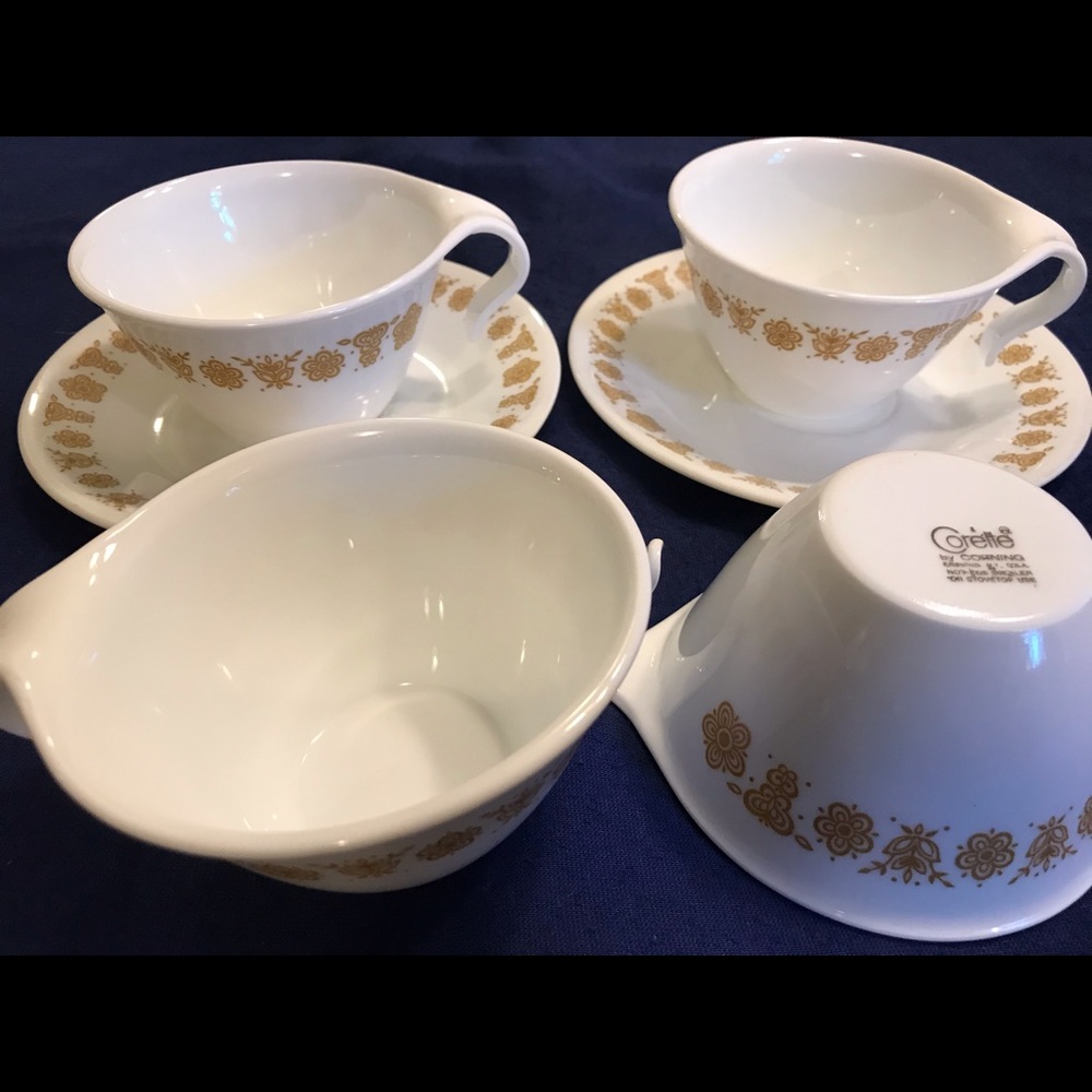 Vintage Set of 5 Corelle Butterfly Gold Coffee/Tea Cups and Saucers VG Cond - Picture 6 of 11